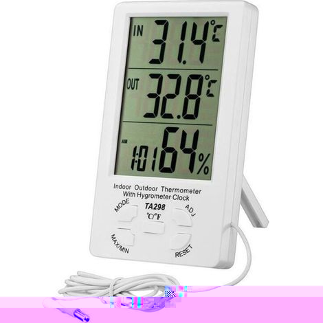 Thermomètre Intérieur Extérieur. Thermomètre Hygromètre Digital. LCD Thermo-hygromètre avec Horloge. Min/Max Records. °C/°F Commutateur. Moniteur de Température et d'humidité