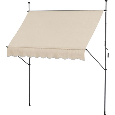 Freistehende, manuell einziehbare Markise, 2,5 m L x 1,2 m B x 2,1–3 m H, verstellbare Neigung, Metall, Aluminium, Polyester, sandfarben