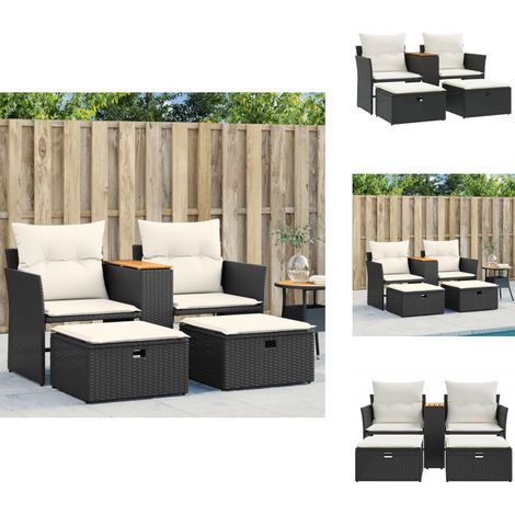 Canapé de jardin 2 places avec tabourets noir résine tressée - Canapé De Jardin - Salon De Jardin - Meuble Extérieur - Résine Tressée - Rotin Synthétique (1/5)