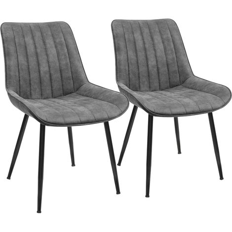 Songmics – Lot de 2 chaises de salle à manger – Tissu PU gris – Dossier ergonomique – Pieds en métal réglables – Capacité 110 kg (1/5)