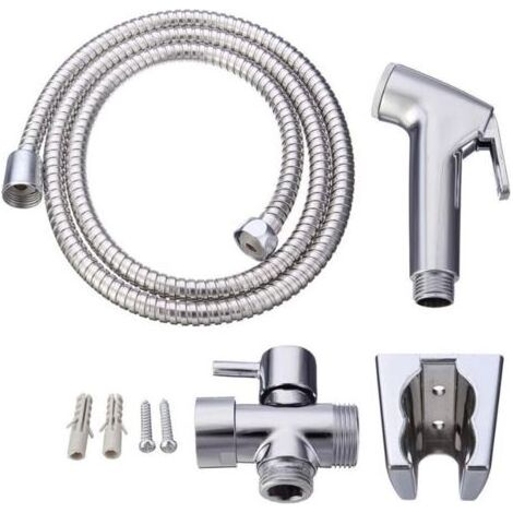 Kit hygiène WC. Robinet 3 voies + Douchette ABS + Flexible 1,5m + Support (1/3)