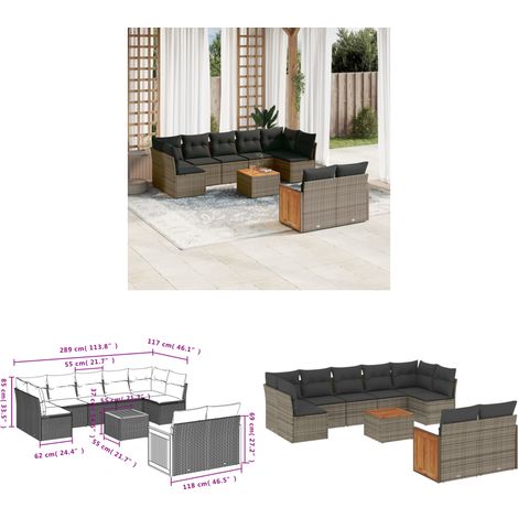 10-tlg. Garten-Sofagarnitur mit Kissen Grau Poly Rattan - Gartenmöbel - Esstisch - Lounge Set - Rattan Möbel - Outdoor Furniture - Home & Living (1/3)