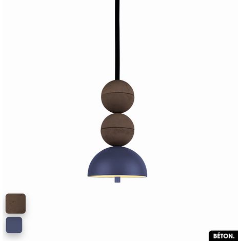 Lampe de suspension en béton - BOSFOR CONCRETE CHOCOLAT - INDIGO 2 BALLES LED 14W (1/3)