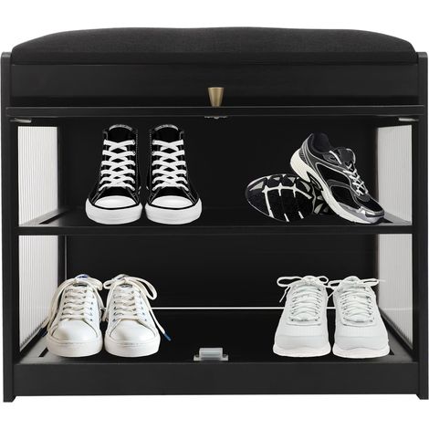 Banc à chaussures avec assise, 50 x 32 x 44 cm, Banc de rangement, Peut être utilisé comme tabouret de changement de chaussures, meuble à chaussures avec siège, noir (1/5)