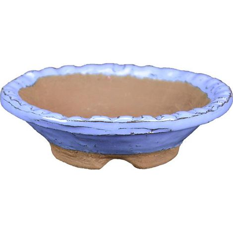 Vaso per bonsai Giapponese Morrisan rotondo in gres smaltato azzurro 11x11x3 cm - B01-24