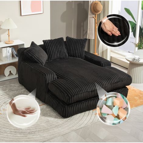 Chaise longue 125x155x63 cm in tessuto a coste nero, design moderno, senza montaggio FloraGrace (1/5)