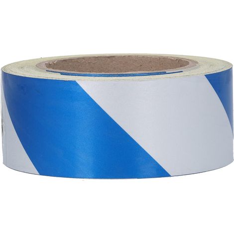 Ruban d'avertissement réfléchissant de sécurité 5 cm x 30 m, bandes de sécurité à rayures bleues et blanches (1/5)