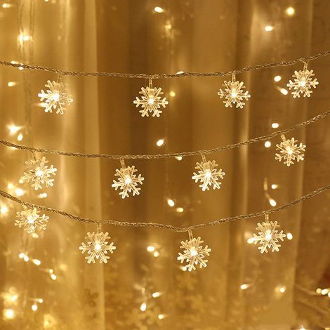 (Warmweiß) LED-Lichterkette, Weihnachtsschneeflocken-Lichterkette, batteriebetrieben