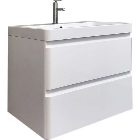 Meuble Salle de Bains avec vasque/lavabo suspendu BORA 60 laqué Blanc brillant avec plan résine