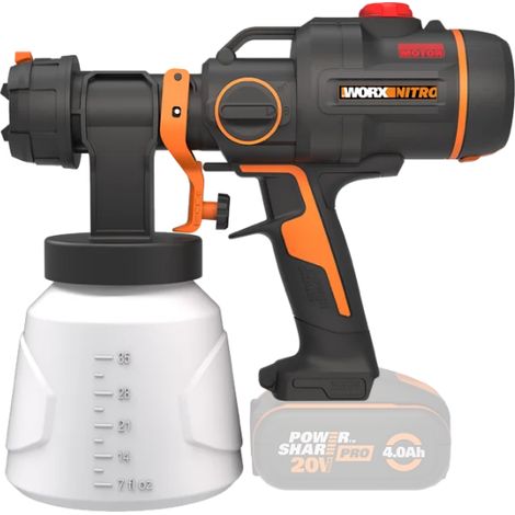 Pulvérisateur électrique sans balais Worx WX020.9 20 volts avec réservoir de 1000 ml, corps de pulvérisateur de peinture (1/5)