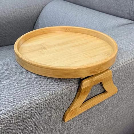Tiroir d'accoudoir de canapé, pince de table basse en bambou, large table d'appoint pliable et confortable - rangement multifonctionnel pour aliments/boissons/collations/télécommande, salon/chambre (1/5)
