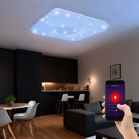 Plafoniera smart con telecomando lampada da soffitto effetto stella dimmerabile cristalli di luce diurna, controllo vocale da app, CCT, 1x LED 48W 1x RGB 6W 3450Lm, L 50 cm