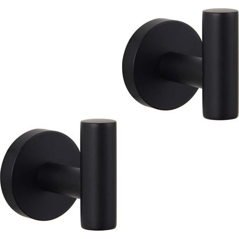 Bathroom Matte Black Coat Hook SUS 304 Stainless Steel Single Towel/Robe Clothes Hook for Bath Kitchen Contemporary Hotel Style Wall Mounted 2 Pack