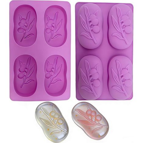Lot de 2 moules à savon en silicone, 4Cavities Moule en silicone ovale Branche d'olivier (1/5)