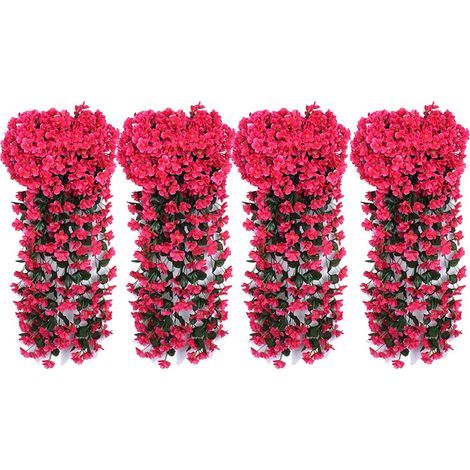 8 pièces de décoration d'hortensia artificiel, vigne de fleurs artificielles, plantes décoratives suspendues au mur, rose rouge (1/5)