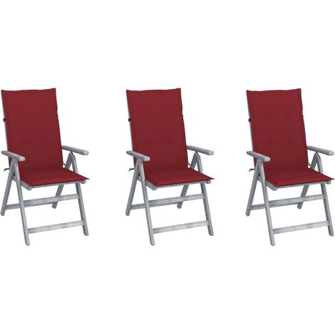 Chaises inclinables de jardin 3 pcs avec coussins Bois d'acacia 4 (1/5)