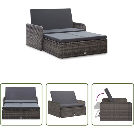 vidaXL Rattan - 2-tlg. Garten-Lounge-Set mit Auflagen Poly Rattan Grau (1/5)