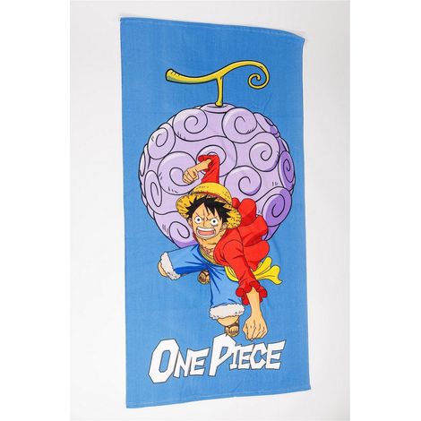 Serviette de plage 70x140 cm One Piece Bleu Luffy avec son fruit du démon