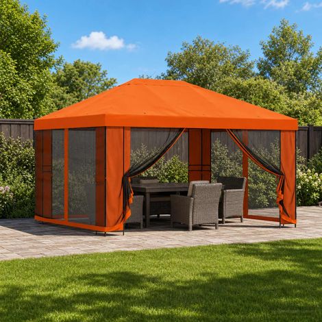 vidaXL Garden Gazebo with Sidewalls 4 x 3 m Orange Polyester and Steel (1/5)