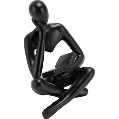 Penseur Statue Résine Assis Figure Ornement Abstrait Art Décoration Salon Meuble Noir (1/5)