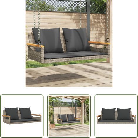 vidaXL Assise confortable - Balancelle avec coussins gris 109x62x40 cm résine tressée (1/5)