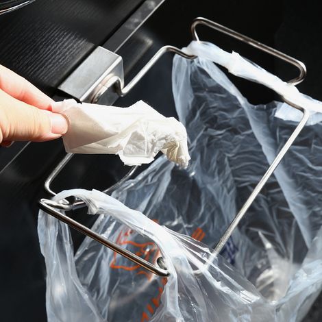 Porte de cuisine créative avec support à sacs poubelles en acier inoxydable et crochet de rangement (1/5)