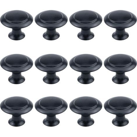 Lot de 12 boutons ronds de 2,5 cm de diamètre, matériel d'armoire noir plat avec vis de montage (1/3)