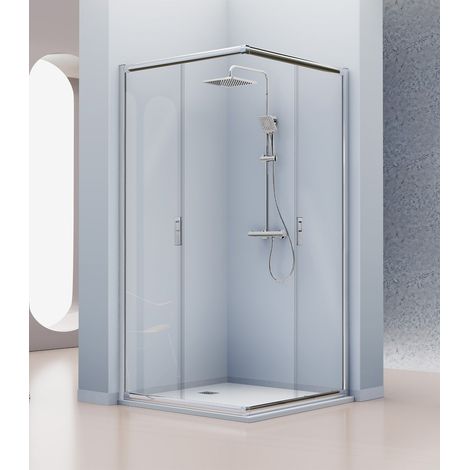 KASSANDRA SIENA Mampara Angular de Ducha 2 Fijos + 2 Puertas Correderas Plata Brillo Transparente - Medida: 110x80 cm - ref: IE6071616S195110+ IE6071616S195080