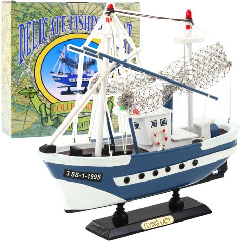 Modellino da collezione di nave, peschereccio, Flying Lady, blu, 24x23 cm
