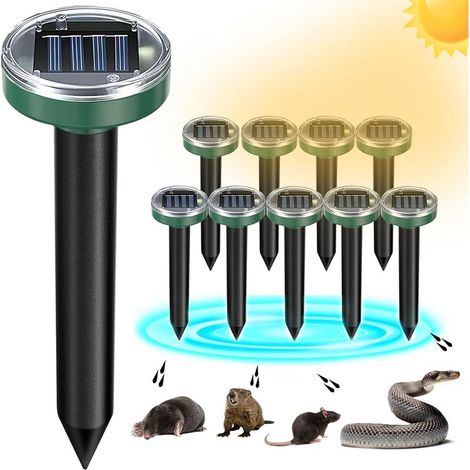 Solarbetriebenes Nagetierabwehrgerät, grün, 6626 cm, 10 Ultraschall-Abwehrgeräte für Vögel und Schlangen, zur Bodenmontage im Freien. (1/4)