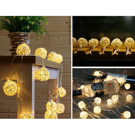 Guirlande lumineuse boule rotin 20LED, lumière féerique romantique pour décoration intérieure et extérieure (1/5)
