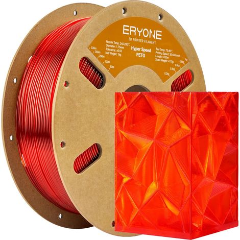 Filament d'impression 3D, matériau PETG, performance à grande vitesse, Rouge transparent (1/2)