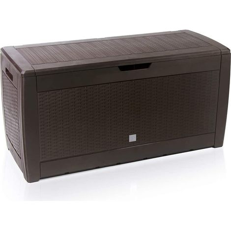 Casaria Baule da giardino 119cmx48cmx60cm con coperchio ribaltabile Contenitore per esterni box oggetti bauli terrazza Effetto rattan-marrone (1/7)