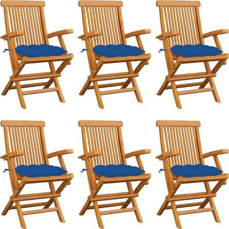 vidaXL Sillas plegables con cojines azules, 6 unidades, madera maciza de teca. (1/5)