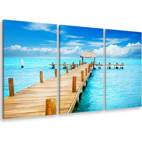 Tableau triptyque paysage ponton dans les caraibes - 90x60 cm (1/5)