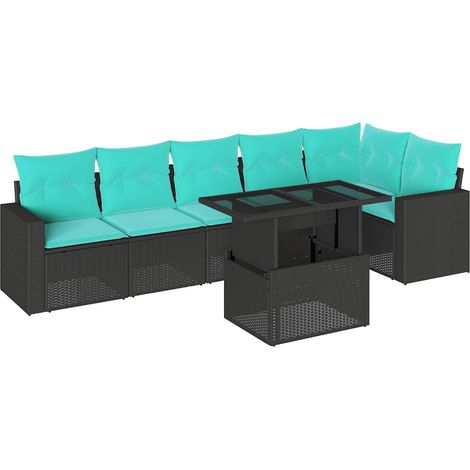 7-teiliges Gartensofa-Set mit Kissen, schwarzes Polyrattan vidaXL (1/5)