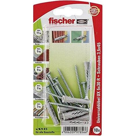Fischer  10x  Taco  Universal  UX  5x30  R  S  con  borde  y  tornillo  -  97856