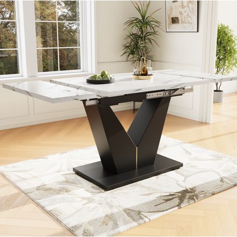 Tavolo da pranzo allungabile MDF e metallo bianco e nero effetto marmo 99-159x75x75 cm (1/5)