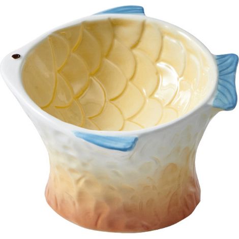 1 gamelle surélevée et inclinée pour chat, céramique rose, design poisson, 15° d'inclinaison, faible profondeur, antidérapant (1/5)