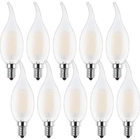 Ampoule LED E14 Bougie, 4 W C35 Filament LED, Petit candélabre à vis Edison SES LED, Blanc chaud 2700 K, pour lustres, Équivalent ampoule à incandescence 40 W, Non dimmable, Lot de 10, Classe énergéti