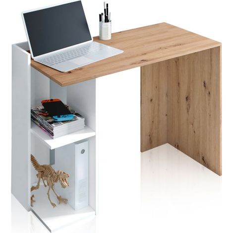 Mesa escritorio Kenia en color roble nodi y blanco artik 78x100x52 cm (1/10)