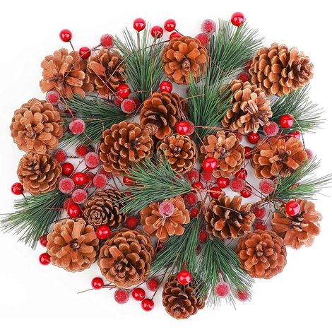 Künstliche Tannenzweige Beeren Tannenzapfen Weihnachtsdeko Set 130tlg (1/5)