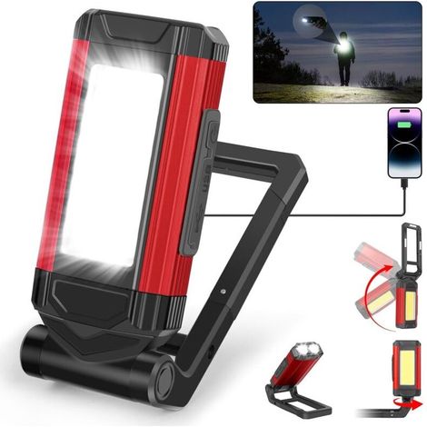 Lampes LED Rechargeables, Baladeuses LED pour Mécaniciens avec Support Pivotant et Crochet pliant, Lampe de Poche COB avec Aimant pour Auto, Atelier, Camping et Urgences-Cadeau Homme (1 Pièce) [Classe (1/5)