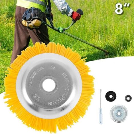 Tête de désherbage, brosse rotative en nylon, bandeau de débroussailleuse rond avec 4 accessoires de montage, tête de brosse à mauvaises herbes pour débroussailleuse Garden Street (1/4)