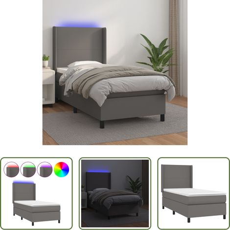 Kunstlederbett - Boxspringbett mit Matratze & LED Grau 100x200 cm Kunstleder (1/5)