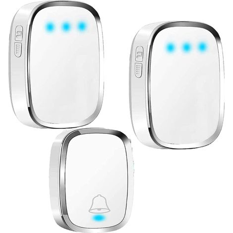 Wireless Doorbell, Weatherproof Wall Plug-in Cordless Door Chime at 1000-feet Range with 36 Tunes, 1 transmitter 2 receiver (White) (1/3)