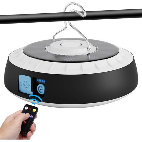 Lampe de camping solaire avec télécommande, lanterne étanche, 6 modes de suspension, lumière de tente, lumières pour randonnée, outage, pêche [Classe énergétique A+++] (1/5)
