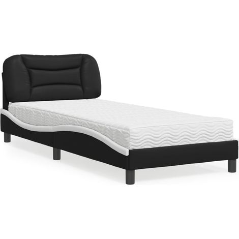 Cama con colchón Hvar cuero sintético negro y blanco 80x200 cm vidaXL (1/5)