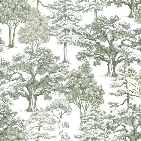 Papier Peint Vert Blanc Film Adhesif Motif pour Meuble Toile De Jouy Vert Gris Papier Peint Chambre Enfant Foret Gris 44.5CM×3M Rouleau Adhesif Decoratif pour Porte Armoire De Cuisine (1/5)