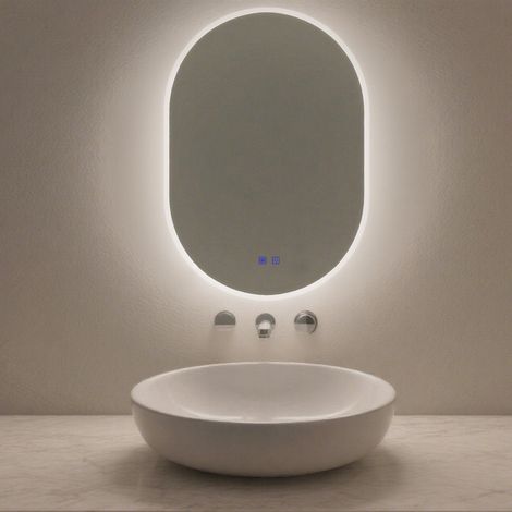 Oval LED Bathroom Mirror 600x900mm Wall Mounted Anti-Fog Demister Touch Control 3 Colour Lights IP44 Mains Powered